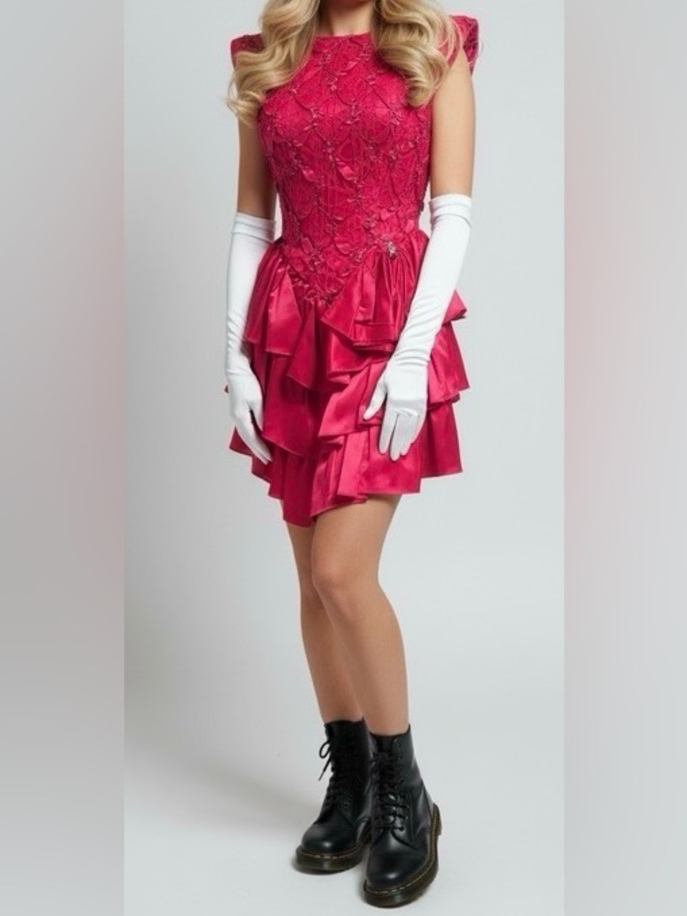 ZUM ZUM - PRETTY IN PINK - VINTAGE 1980s Women's Hot Pink Embellished Dress